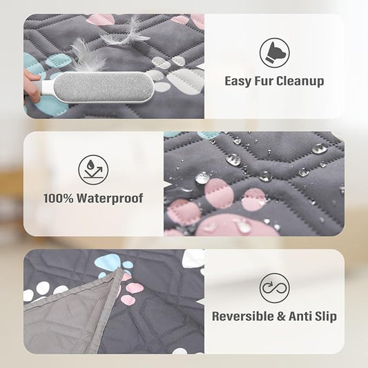 BOCTOPUG Dog Bed Cover for Pets Blankets Rug Pads for Couch Protection Waterproof Bed Covers Dog Blanket Furniture Protector Reusable Changing Pad (Dark Grey+Colorful Paw, 52"x82")