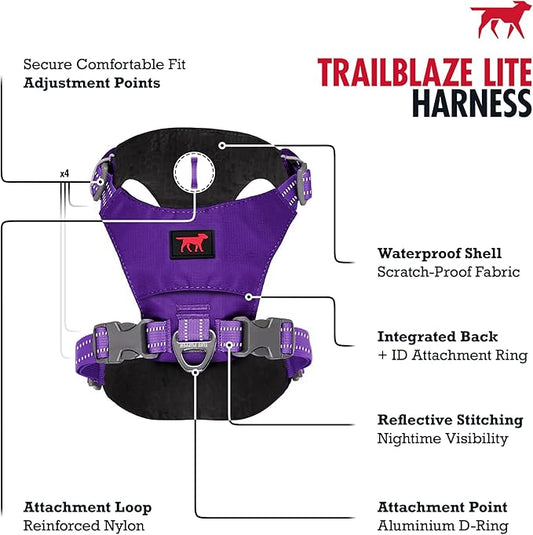 Tuff Pupper All-Day Wear Dog Harness | for Walking, Trail Running, Hiking | Front & Back Leash Clips | Reflective Trim | Easy On/Off Buckles | Lightweight Breathable | No Pull Design (XXXS, Purple)