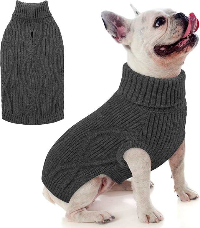 Dog Sweater Pullover, Cable Knit Dog Christmas Sweater, Dogs Sweaters for Small Medium Large Dogs with Harness Hole,Puppy Sweaters Boy Or Girl(Grey,M)