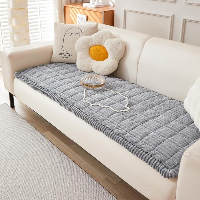 Couch Cover for Dogs Washable, Fuzzy Pet Couch Covers for 3 Cushion Sofa Pet Friendly, Non Slip Sofa Cover (Light Blue-Grey, 27.6" x 70.9"/70 x 180cm)