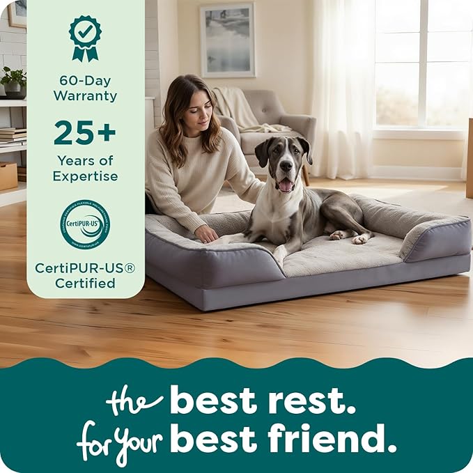 FurHaven Cooling Gel Dog Bed for Large Dogs, Perfect Comfort Sofa Bed with Cool Gel-Top & Orthopedic Foam Base, Removable Washable Cover, Jumbo Plus/XXL, Plush & Velvet, Granite Gray