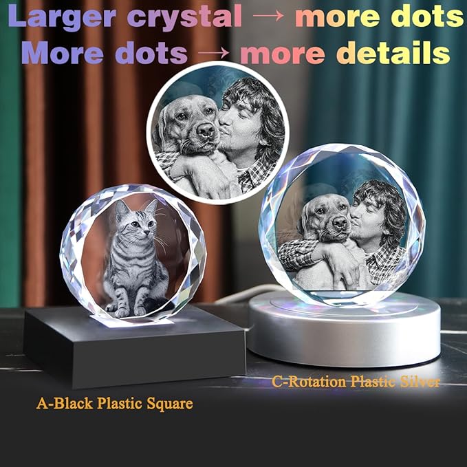 Pet Memorial Gifts for Dogs,Cats,3D Crystal Photo,Custom 3D Pictures,Dog Memorial Gift,3D Laser Etched Picture, Customized Gifts,Christmas Personalized Photo Gifts