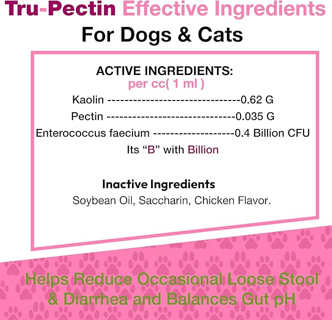 Tru-Pectin Anti-Diarrheal Oral Paste for Dogs & Cats – Chicken Liver Flavor –Helps Reduce Occasional Loose Stool & Diarrhea, Balance Gut pH, Support Normal Digestion & Gut Flora -Made in USA- 15cc