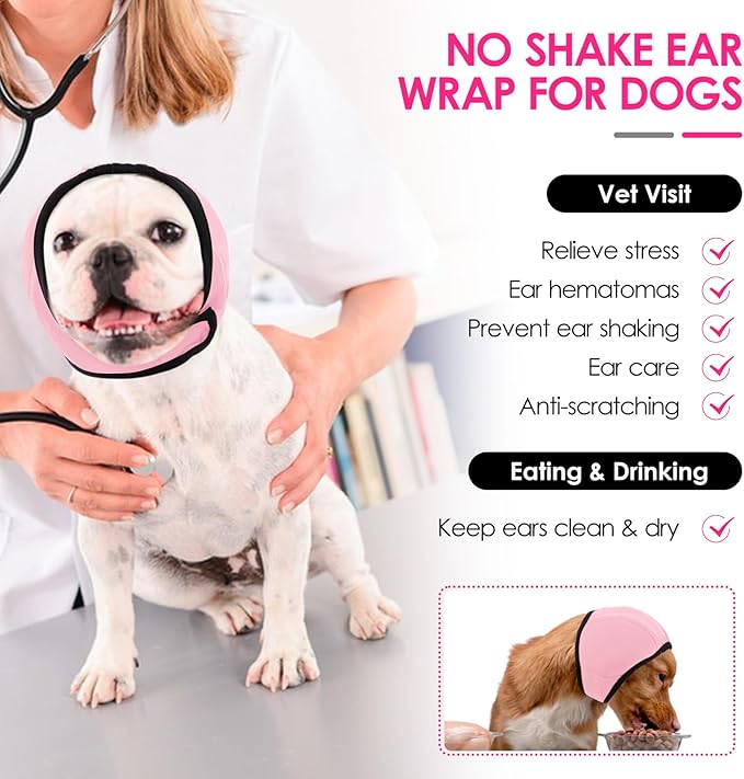 KOESON Dog Calming Hoodie - No Shake Ear Wraps for Dogs, Anxiety Relief & Noise Protection, Water Resistant Pet Ear Cover Muffs for Firework, Grooming, Thunderstorms, Swimming, Bathing, Light Pink S