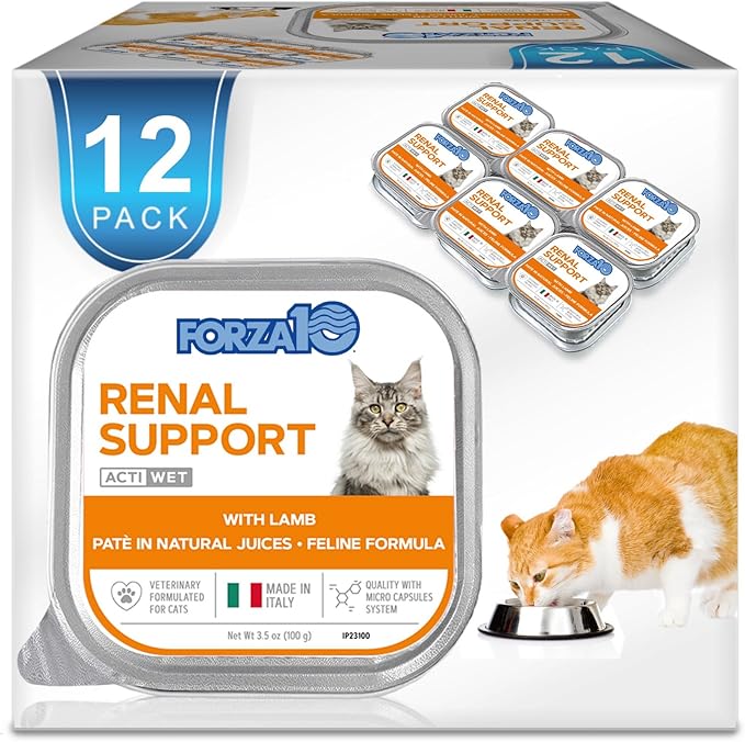 Forza10 - Cat Food, Vet-Formulated Renal Wet, Non GMO, Kidney Care Food with Lamb Flavor, Crafted for Adults, Made in Italy (3.5 oz, 12 Pack)