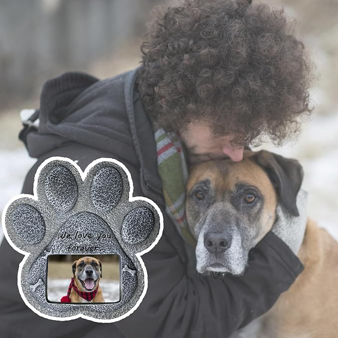 Pet Memorial Stones for Dogs,Loss of Dog Sympathy Gift Indoor Display,Pet Grave Markers Dog Bereavement Gifts Outdoor Tombstone Paw Shaped Carve We Love You Forever