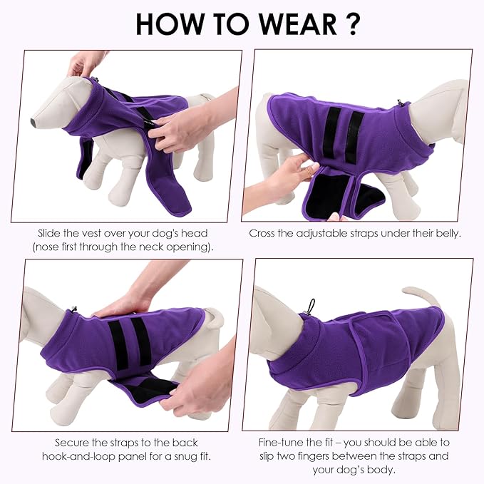 Dog Sweater,Adjustable Dog Sweaters for Small, Medium and Large Dogs Boys Girls, Dachshund Chihuahua Fleece Dogs Sweater(Purple,XS)