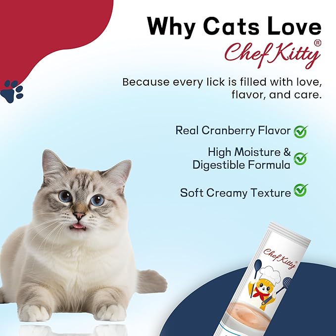 Chef Kitty Purée Pops, Cat Treats, Grain-Free, Lickable, Squeezable Creamy Cat Treat/Topper with Vitamin E & Taurine, 0.5 Ounces Each Tube, 10 Tubes, Chicken with Cranberry Recipe