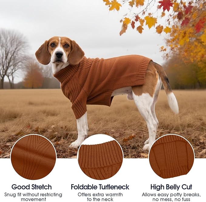 IECOii XXL Dog Sweater,Thermal Knit Big Dog Sweater with Sleeve,Pet Turtleneck Doggy Sweatshirt for Extra Large Dogs Boy Girl,Stretchy Large Dogs Cold Weather Outfit Pitbull Clothes,(Caramel,XXL)