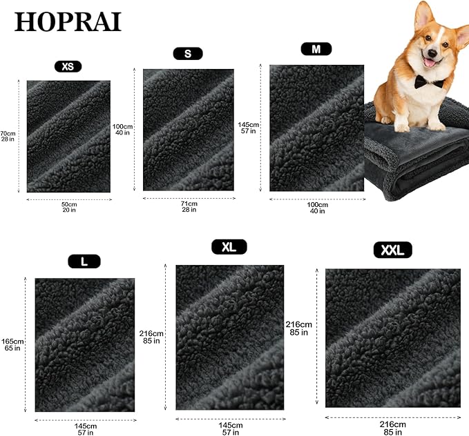 Waterproof Pet Blanket for Medium Large Dogs Washable Fluffy Thick Jacquard Shag Fleece Warm Sherpa Pet Blanket Cats Puppy Couch Protection (Gray L57*65inches)