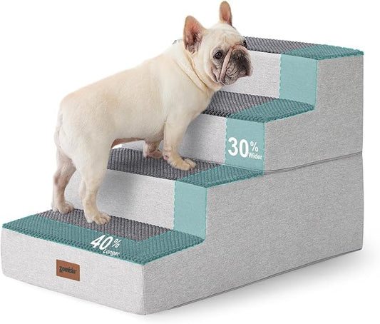 Dog Stairs for Small Dogs - Extra Wide Pet Stairs 2 in 1 with Zippers Suitable for Couch and Bed, 35D Foam Dog Steps with Non Slip Bottom Grey 4 Steps, Grey