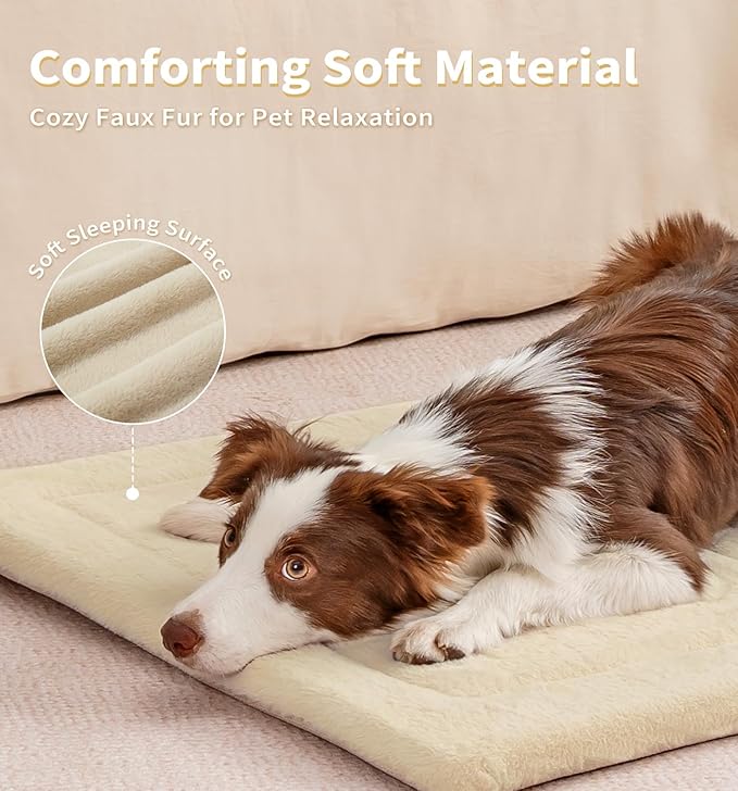 Made4Pets Dog Crate Pad Bed for Large Dogs, Washable & Reversible, Anti-Slip Kennel Mat for Cozy Sleeping, Soft Fluffy Dog Bed for Indoor & Outdoor Use, 41"x29", Beige