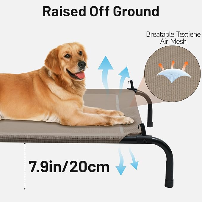 Himalaya Elevated Dog Bed, Large Bed with Canopy Removable Shade Tent, Stable Anti-Slip Feet for Pets Camping Indoor Outdoor Brown (Brown-Large)
