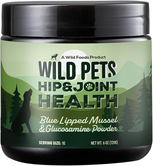 Wild Pets Blue Lipped Mussel & Glucosamine – Dual-Action Dog Hip & Joint Supplement – 500mg Mussel + 500mg Glucosamine per Scoop – 6oz/120 Servings – Higher Protein Than Green lipped Mussels for Dogs