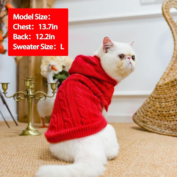 PUPTECK Winter Dog Cat Sweater Coat - Soft Cold Weather Clothes Knitwear for Kitties & Small Dogs Indoor Outdoor Walking Warm, Knitted Classic for Doggies Kitties Girls Boys, Red L