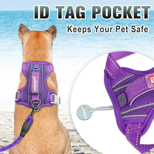 BARKBAY No Pull Dog Harness Large Reflective Dog Harness with Front Clip and Easy Control Handle for Walking Training Running with ID tag Pocket(Purple,S)