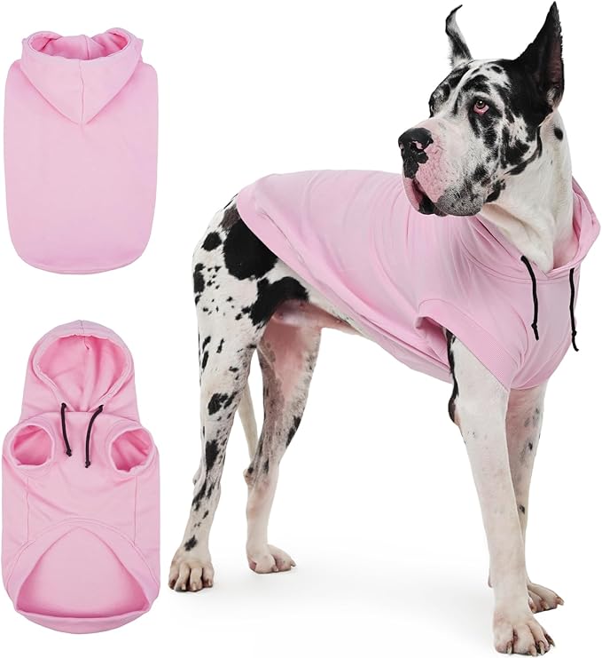 IECOii Dog Hoodie for Large Dogs, Great Dane Sweaters for Giant Breed Dogs, Breathable Lightweight Extra Large Pet Sweathshirt with Hood, XXXL Dog Hoodies for Mastiff, Pink, 3XL,(No Fleece Lined)