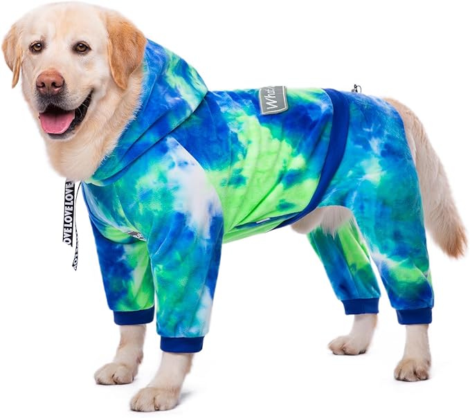 Dog Hoodies Winter Coat for Large Medium Dogs, Pullover 6 Legs Warm Coat Hooded Sweatshirt, Fleece Hoodie for Cold Weather (Bandhnu Green, 3X-Large)