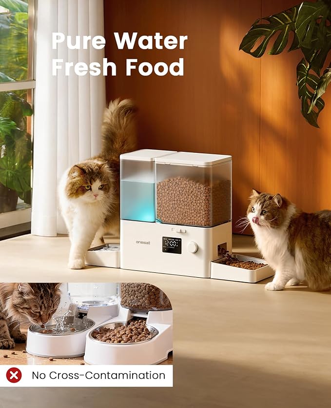 oneisall Automatic Cat Feeder and Water Dispenser,36Cups/8.5L 2-in-1 Clean Food Fresh Water Large Capacity 5L Timed Cat Food Dispenser&3.5L Gravity Water Fountain for Pets,Small Dogs,Puppies,Kittens