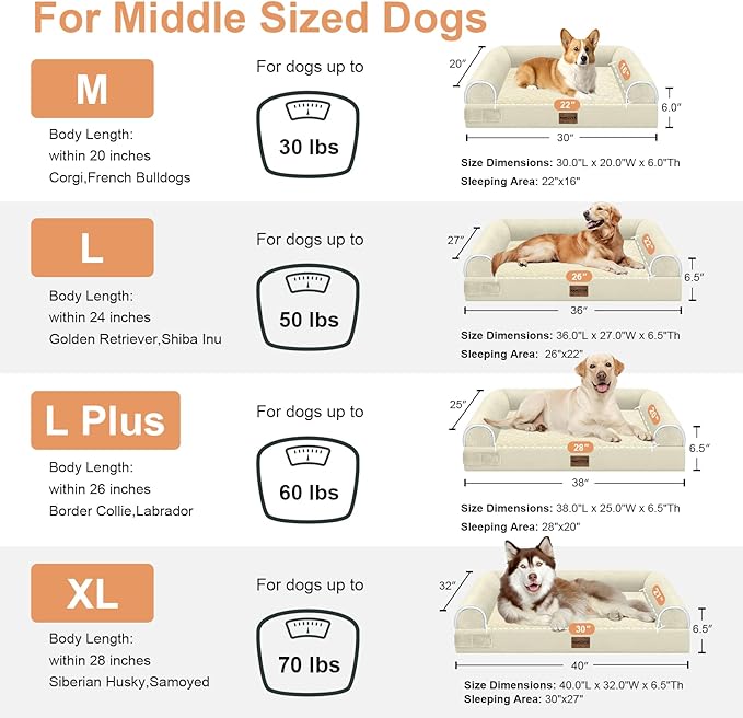 Large Dog Bed Orthopedic Washable: Beds Bolster XL Bed Medium Large Dogs Egg Crate Foam Couch Sofa Waterproof with Removable Cover - Beige