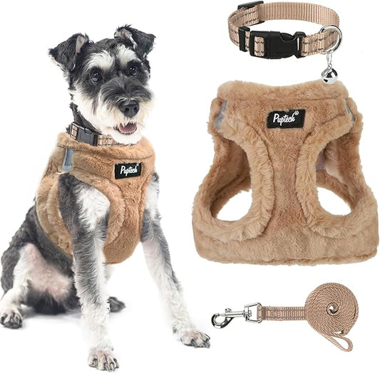 PUPTECK Adjustable Dog Harness Collar and Leash Set Step in No Pull Pet Harness for Small Medium Dogs Puppy and Cats Outdoor Walking Running, Soft Mesh Padded Reflective Vest Harnesses, Khaki M