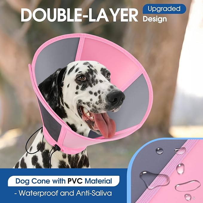 SUNFURA Dog Cone - Soft Cone for Dogs to Stop Licking, Comfy Dog Cones E-Collar Alternative After Surgery, Adjustable Dog Recovery Collar for Wound Care, Spay, Neuter, Pink Small