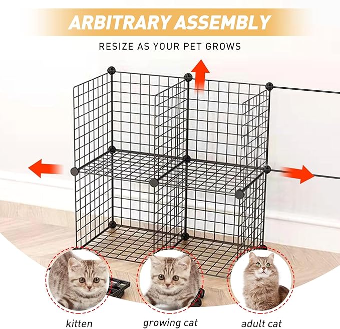 Large Cat Cage Enclosure Indoor DIY Cat Playpen Pet Home Small Animal House Detachable Metal Wire Kennels Crate Large Exercise Place Ideal for 1-4 Cat (Black, 41.3" Lx41.3 Wx55 H, 1)
