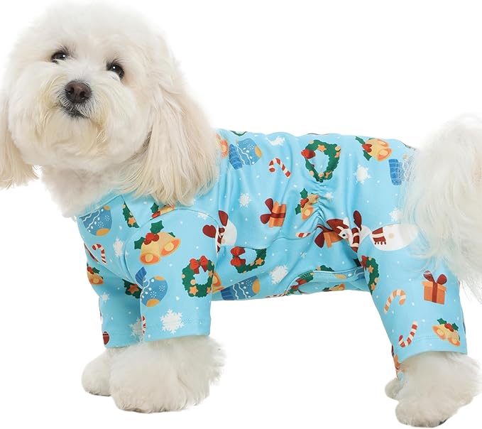 XXL Christmas Dog Pajamas for Medium Dogs - Soft Warm Clothes for Sleeping | Breathable 4-Leg Onesie for Sensitive Skin, Comfy Jumpsuit for Indoor Xmas Wear, Blue