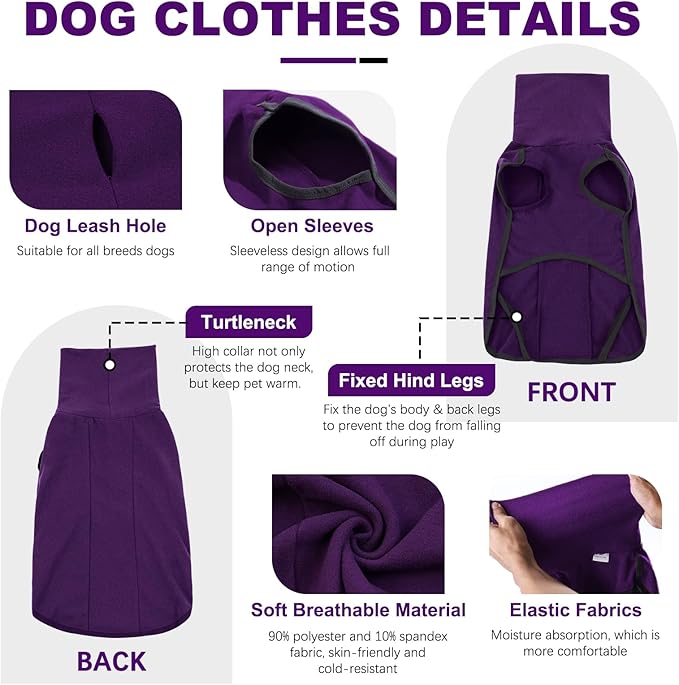 ROZKITCH Pajamas for Large Dogs, Pet Windproof Warm Cold Weather Jacket Vest Cozy Jumpsuit Apparel Outfit Clothes for Walking Hiking Travel Sleep Purple 4XL
