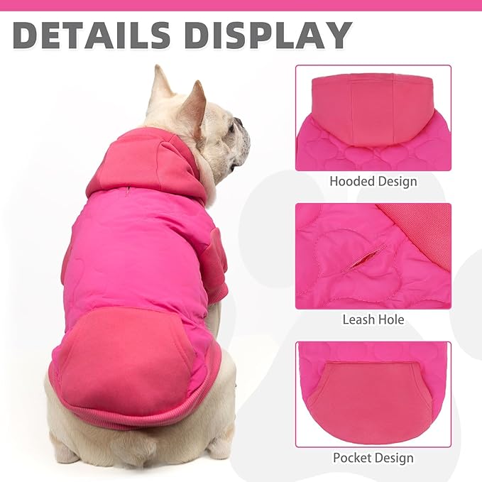 KOOLTAIL Warm Dog Winter Coat for Small Dogs, Waterproof Puppy Jacket with Leash Hole, Cold Weather Pet Vest for Winter, Soft Hoodie Sweater Sweatshirt Clothes for Puppy Cats Girls Boys Rose Red S