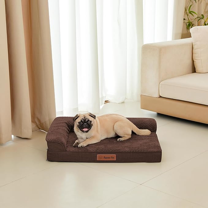 Orthopedic Dog Bed Medium Size Dog, 35x23x6 Inches Memory Foam Pet Bed for Medium and Large Dogs, Washable Removable Cover, Nonskid Bottom, Waterproof, Brown Grey