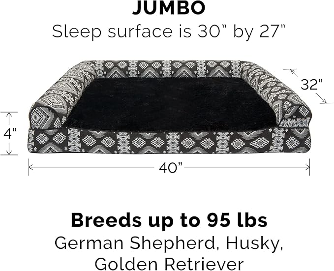 Furhaven Replacement Dog Bed Cover Plush & Southwest Kilim Décor Sofa-Style, Machine Washable - Black Medallion, Jumbo (X-Large)
