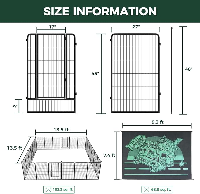 FXW Instant Unleashed Dog Playpen, Portable Pet Fence for Outdoor, RV Trips, and Camping, 45 inch, 24 Panels for Large Dogs with 7' x 9' RV Mat│Patented