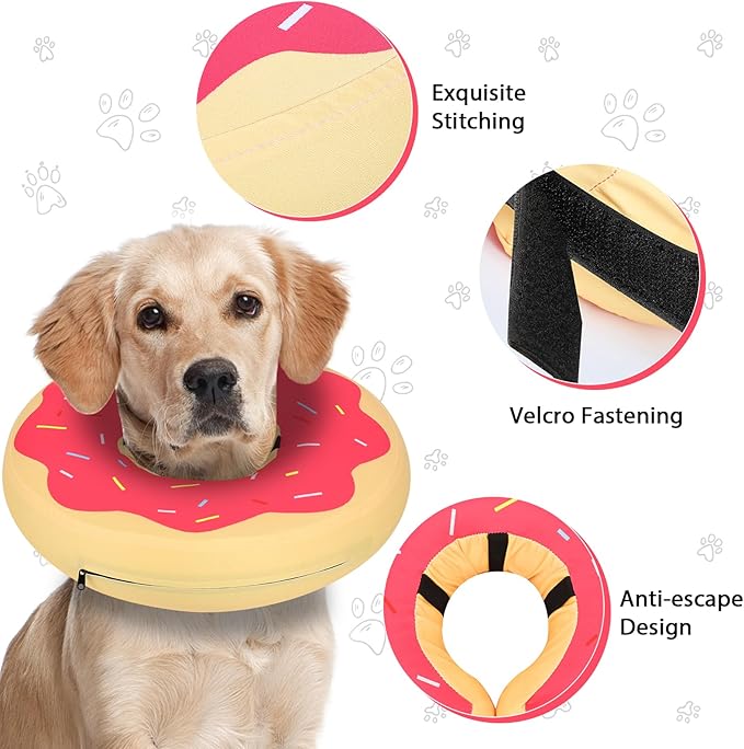 MIDOG Soft Inflatable Dog Cone, Donut E-Collar Alternative for After Surgery, Prevents Licking, Allowing Normal Eating & Vision, Comfortable Recovery Collar for Small Medium Large Dogs & Cats, Pink-XL