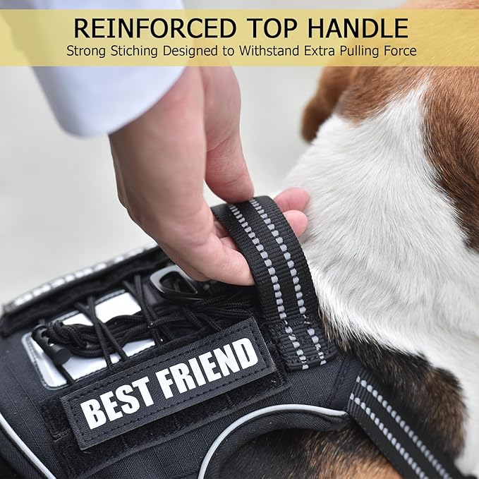 PET MARVEL Tactical Dog Harness for Medium Size, No Pull Military Dog Vest with Easy Control Handle, Molle Hoop & Loop, Adjustable Reflective Reinforced Stich for Walking Training, Black
