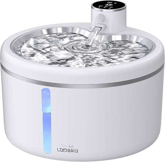 Wireless Cat Water Fountain with Stainless Steel Tray, 102oz/3L Pet Water Fountain for Cats Inside, Cat Fountain for Drinking with Motion Sensor, Ultra Quiet Pump, Cats & Dogs Gifts (2Filters)