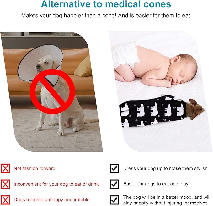 LovinPet Shirts for Dogs Large, Stretch Cotton Pet Shirts with Animal Print, Full Coverage Dog Clothing Perfect to Prevent Licking Wounds After Surgery for Medium & Large Dogs, Black XXL