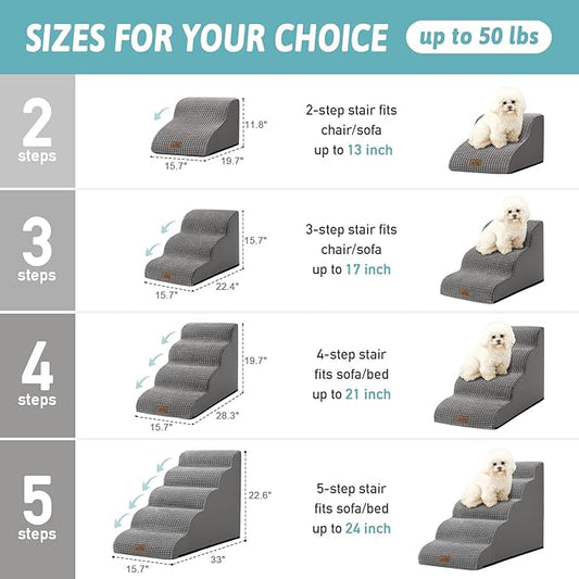 Dog Stairs for High Bed 22.6" H, Small Dog Step for Puppy, Older or Cat, Curved Ramp for Car, Ladder with High Density Foam, Lightweight, Durable, 15.7x33x22.6 inch, 5 Step, Dark Grey