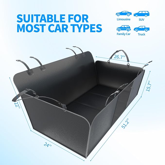 Back Seat Extender for Dogs, PU Leather Dog Car Seat Cover, Scratch-Proof, Waterproof, Hard Bottom, Holds 400lbs, Dog Hammock for Car, SUV