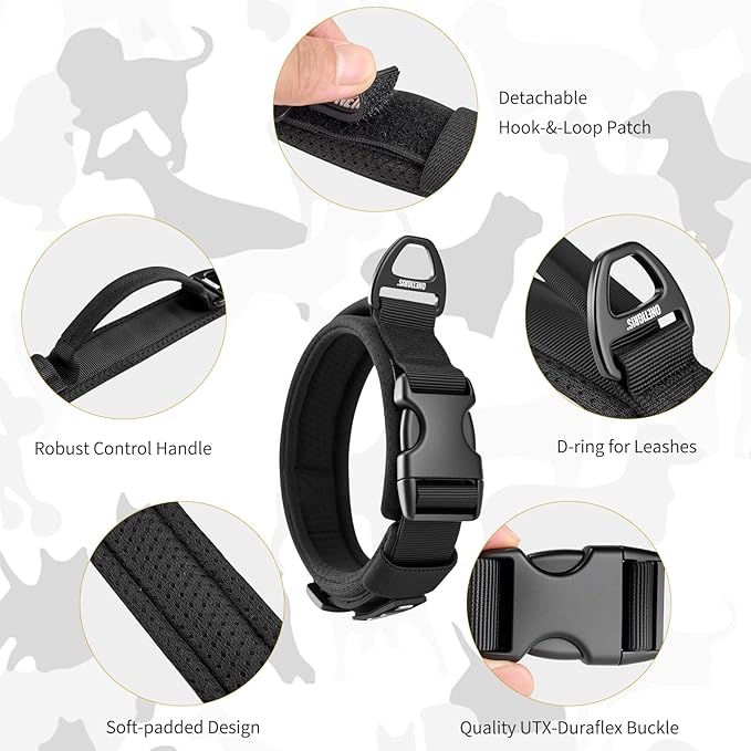 OneTigris Dog Collar for Small Dogs, Soft Padded and Adjustable, Wide Heavy Duty Pet Collars with Durable UTX Buckle for Walking(Black, S)