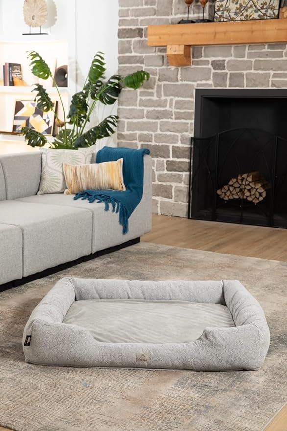 Furry's Paradise Foam Cuddler Pet Bed with Waterproof Liners, Reversible Cushion, Washable Cover, Recycled Fibers and Non-Slip Bottom. (Gray Paisley, Orthopedic Medium)