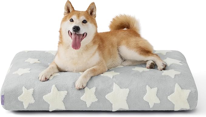 LE SURE Dog Beds Large Sized-Thick Shredded Chopped Foam Pet Bed Indoor with Removable Cover, Cute Modern Fuzzy Plush & Anti Slip Bottom, Grey