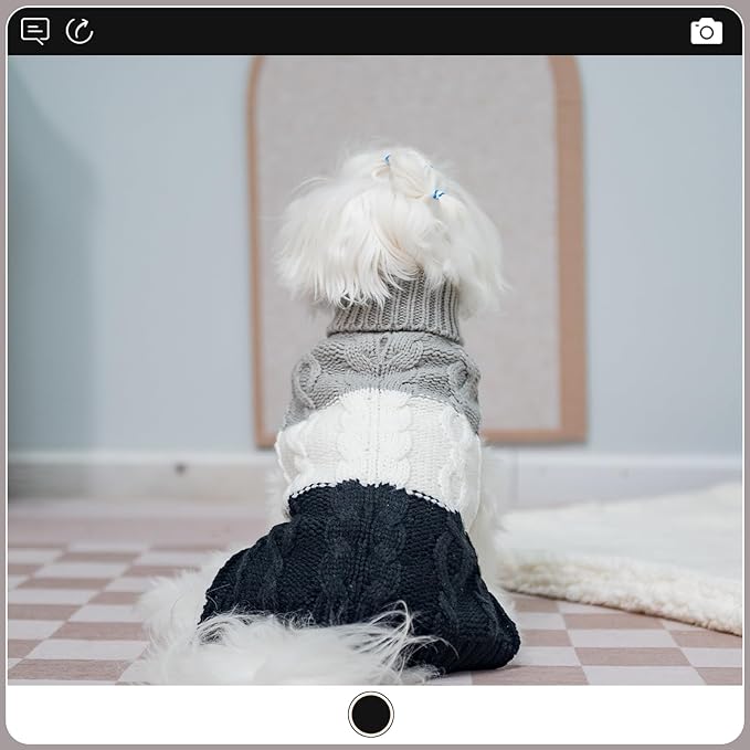 EXPAWLORER Dog Sweater with Leash Hole - Small Dogs Fall Sweaters for Girls Boys,Classic Turtleneck Knitwear Dog Clothes for Cold Weather, Cable Knit Dogs Outfit,Coat,Pet Apparel
