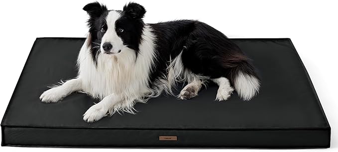 Lesure Outdoor Waterproof Dog Bed for Crate, Orthopedic Egg Crate Foam Pet Bed with Oxford Fabric Surface and Removable Cover, Machine Washable, 35''x22'', Black
