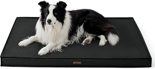 Lesure Outdoor Waterproof Dog Bed for Crate, Orthopedic Egg Crate Foam Pet Bed with Oxford Fabric Surface and Removable Cover, Machine Washable, 35''x22'', Black