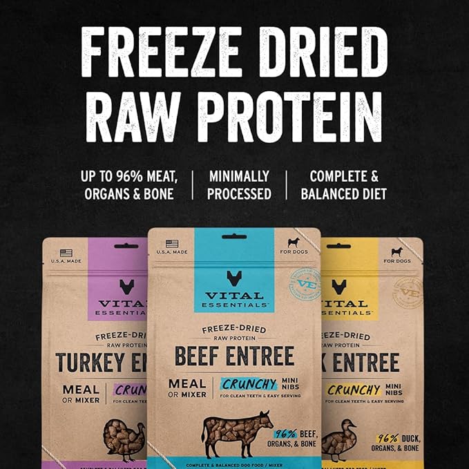 Vital Essentials Freeze-Dried Raw Duck Crunchy Mini Nibs | Complete Meal or Mixer Dog Food | 14 oz