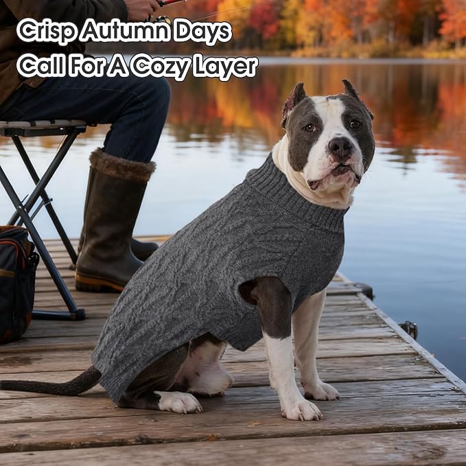 FUAMEY Dog Sweaters for Medium Dogs,Cold Weather Dog Knitwear,Thick Warm Dogs Turtleneck,Pet Pullover Cable Sweater,Pets Winter Clothes for French Bulldog,Boston Terrier,Beagle Grey M
