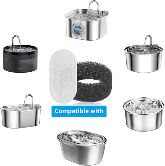 Cat Water Fountain Filter, 48 Pack Cat Fountain Filters, Cat Fountain Replacement Filter for 67oz/2L&108oz/3.2L Stainless Steel Pet Water Fountain (24 Filters & 24 Sponges)