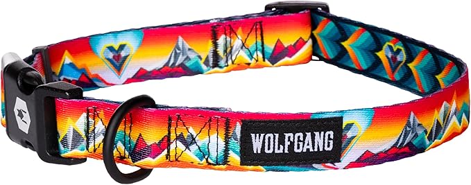 Wolfgang Heavy Duty, Adjustable Dog Collar with Quick Release Nylon Buckle for Walking & Training, MountainVibes Print, Medium