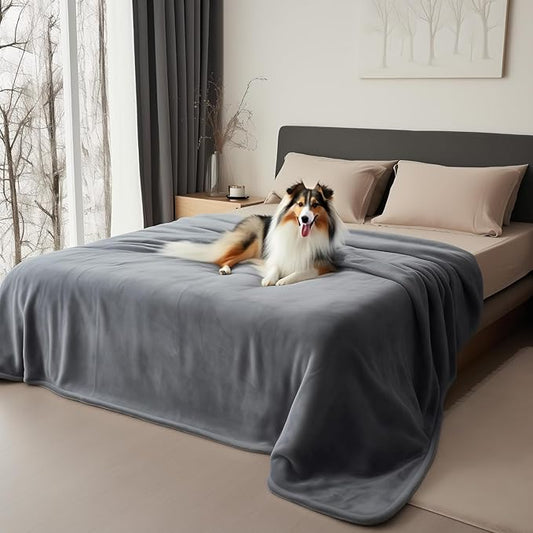 Waterproof Throw Blanket – Leakproof, Spill-Proof Flannel Blanket for Bed, Couch, Kids & Pets Protection, Reversible Water-Proof Design (Moon Grey & Starlit Grey, 40x60”)